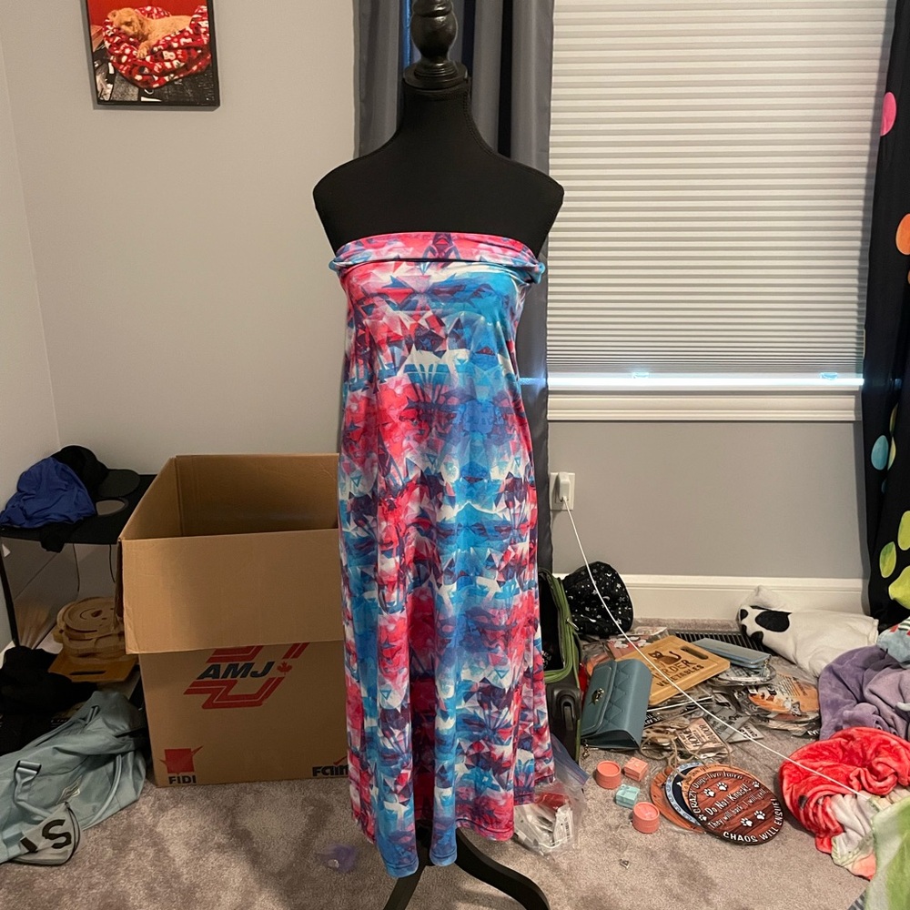 Kiss Strapless Pink and Blue Sundress for Casual Resort Wear